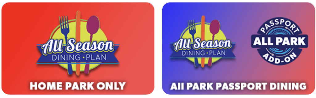 six flags season pass dining plan difference