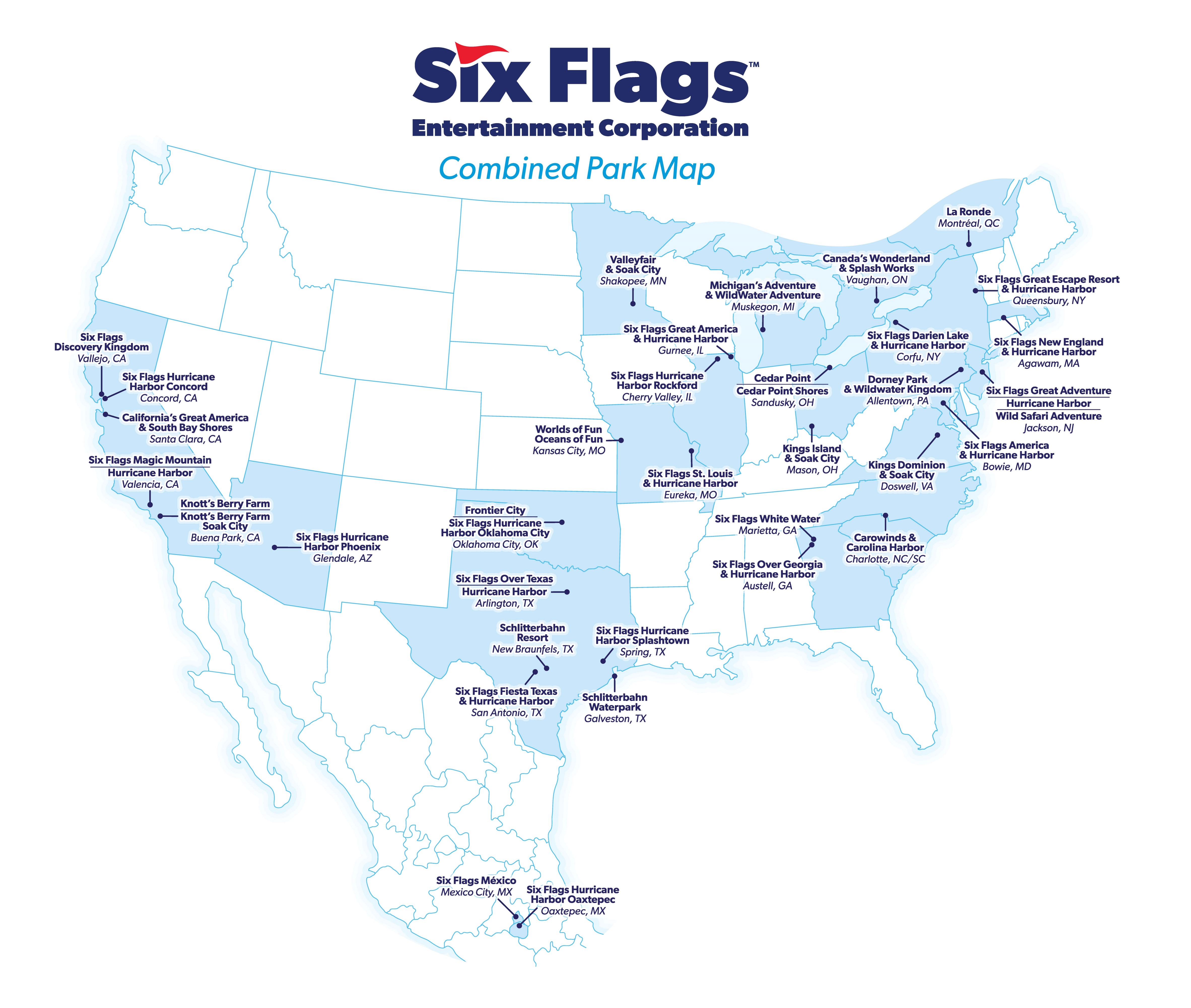 six flags combined park map post-merge cedar fair
