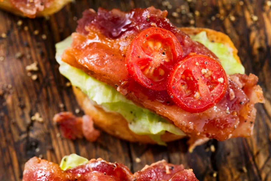 open faced bacon lettuce tomato sandwich