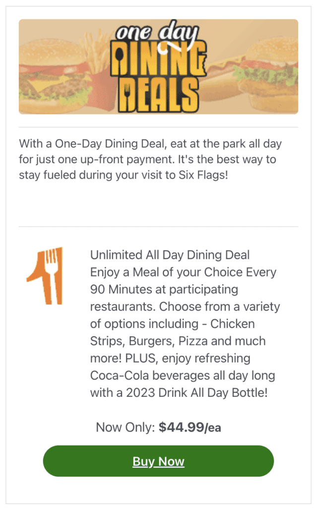 unlimited all day dining deal six flags new england