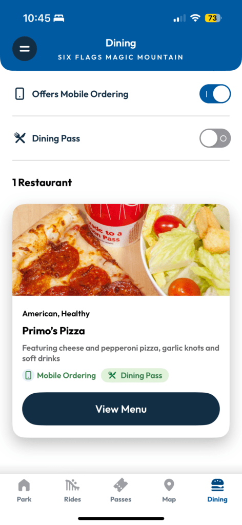six flags theme park mobile ordering