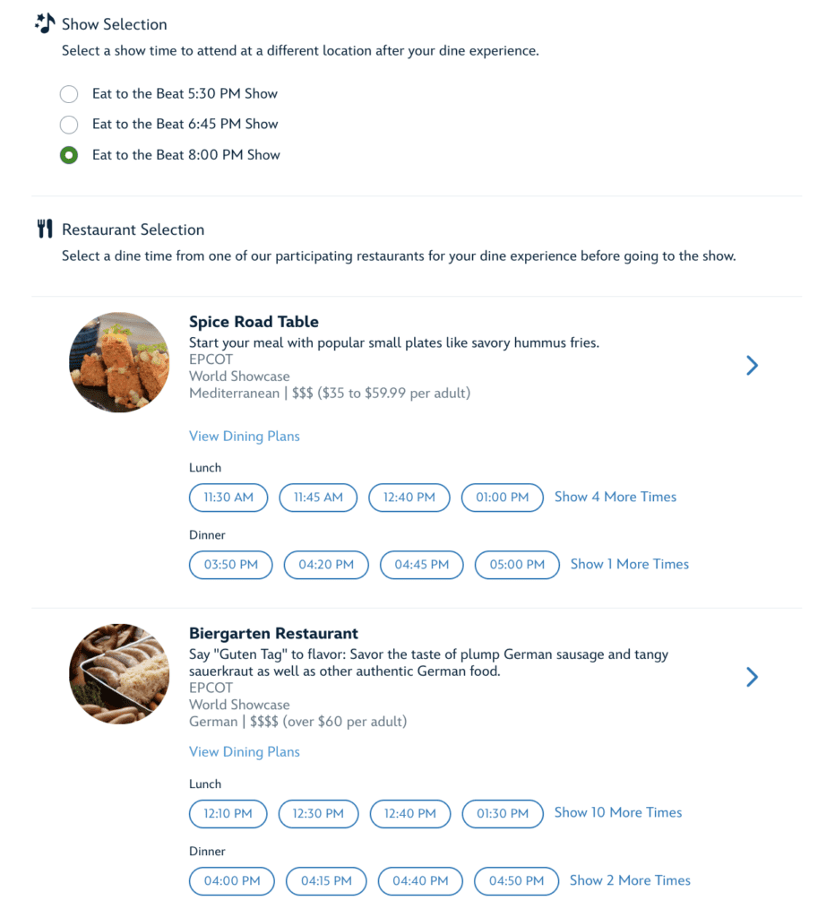 epcot eat to the beat dining packages preview